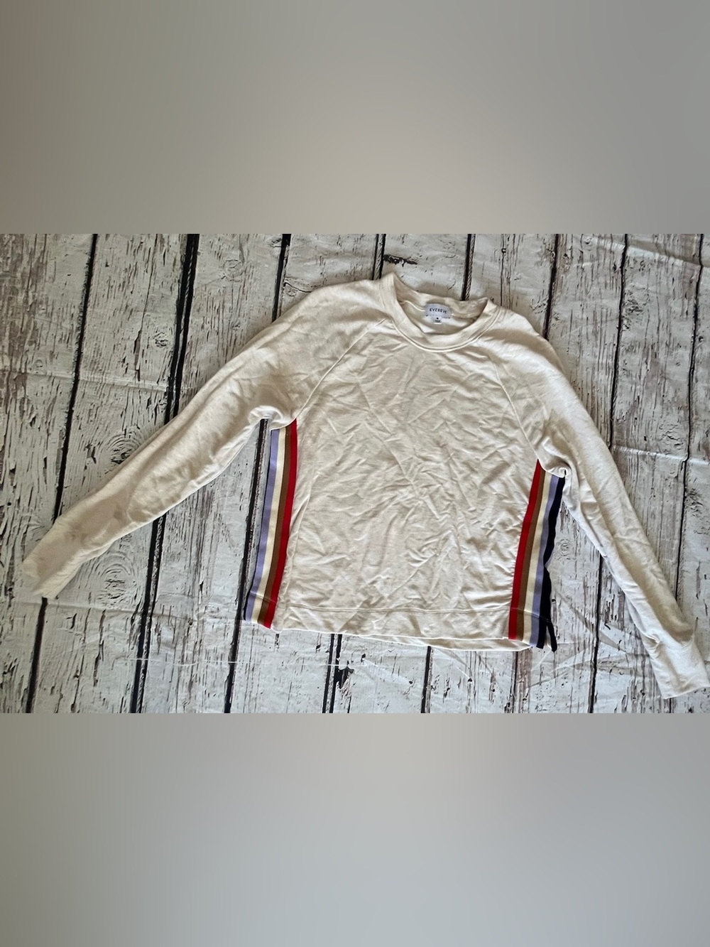 Evereve Cream Long Sleeve Tee with Colorful Side Stripes